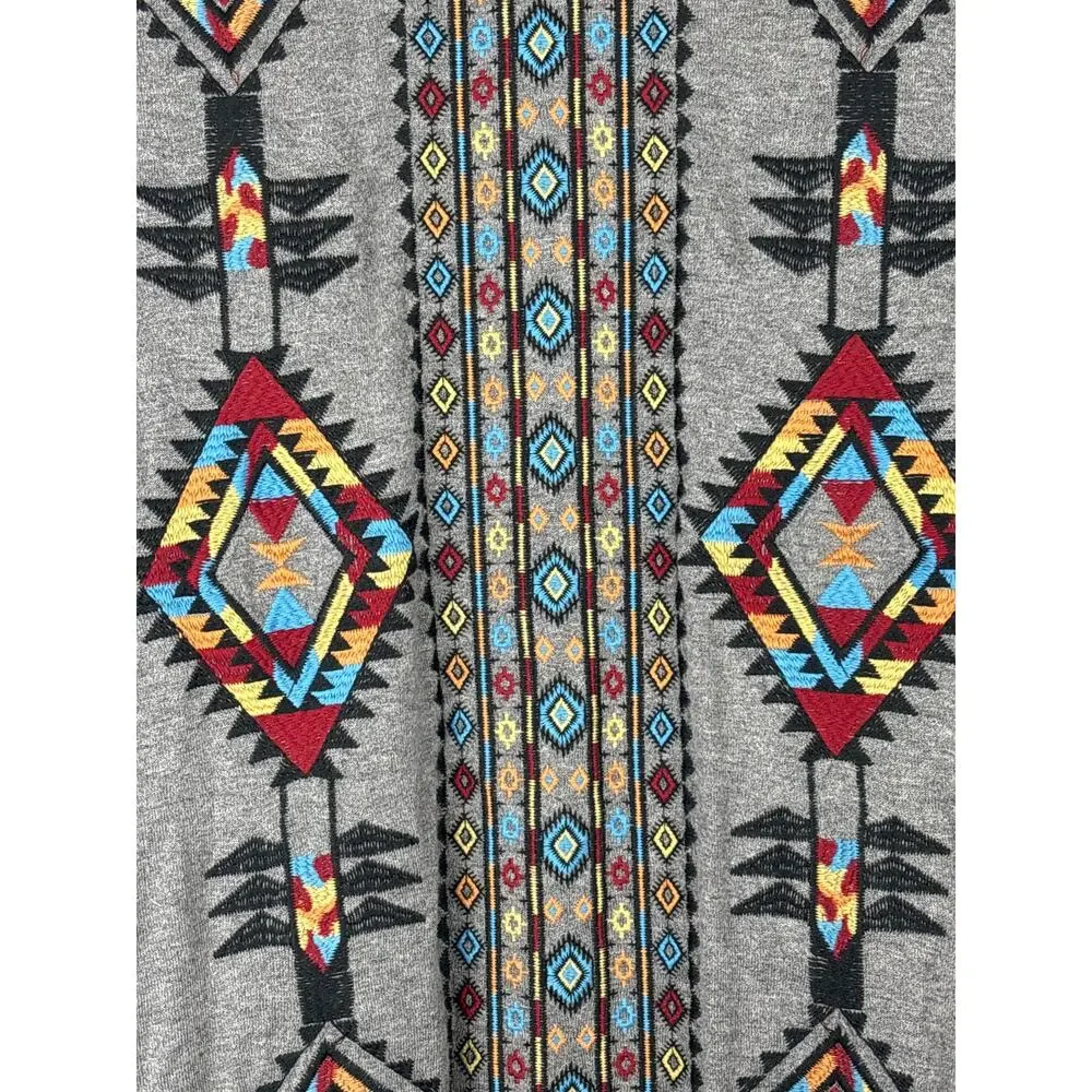 Andree by UNIT Bohemian Tribal Embroidered Open Long Line Cardigan Duster Size S